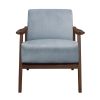 1pc Modern Accent Chair Blue Gray Velvet Upholstered Dark Walnut Finish Solidwood Home Furniture