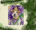 Fox Terrier King of Mardi Gras Porcelain Ornament Christmas Tree Hanging Decorations for Home Christmas Holiday, Rectangle, Gift, Multicolor