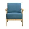 Modern Home Furniture Blue Fabric Upholstered 1pc Accent Chair Cushion Back and Seat Natural Finish Solid Rubberwood
