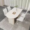 63 "medieval modern cream style MDF dining table and PU armless dining chair set 4. Silver plated metal leg dining chair set