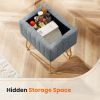 Vanity Stool Chair with Storage, Ottoman Faux Fur Soft Padded Makeup Footstools Seat with 4 Metal Legs Anti-Slip Adjustable Feet Modern,Gray