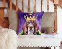 American English Coonhound King of Mardi Gras Throw Pillow Machine Washable, Indoor Outdoor Decorative Pillow for Couch, Bed or Patio, 14Hx14W