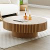 35.43'' Round Wood Coffee Table for Living Room, Modern Handcraft Drum Coffee Table, Circle Wooden Coffee Table for Small Space Apartment ASH.