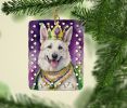 White German Shepherd King of Mardi Gras Porcelain Ornament Christmas Tree Hanging Decorations for Home Christmas Holiday, Rectangle, Gift, Multicolor