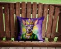 American Hairless Terrier King of Mardi Gras Throw Pillow Machine Washable, Indoor Outdoor Decorative Pillow for Couch, Bed or Patio, 14Hx14W