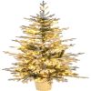 4 FT Snow Flocked Pre-lit Artificial Christmas Tree with Metal Pot Stand, Hinged Xmas Fir Tree with 120 Lights