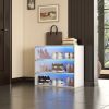 White Glass Door Shoe Box Shoe Storage Cabinet With RGB Led Light