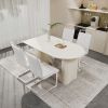 63 "medieval modern cream style MDF dining table and PU armless dining chair set 4. Silver plated metal leg dining chair set