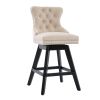 Swivel Velvet Barstools with Button Tufted Decoration and Wooden Legs, and Chrome Nailhead Trim, Leisure Style Bar Chairs,Bar stools, Set of 2 (Beige)