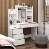 Makeup Vanity Desk with Mirror and Lights, White Vanity Table Set with 6 Drawers & Sliding Mirror & Storage Shelves