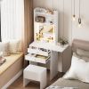 Small Space Vanity Table Set with 3 Adjustable Lighted Mirror and Storage Chair,Makeup Vanity Table for Small Space