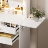 Small Space Vanity Table Set with 3 Adjustable Lighted Mirror and Storage Chair,Makeup Vanity Table for Small Space
