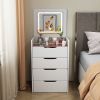 3 in 1 Vanity Desk with Plip Top Mirror,Small Make Up Vanity Set with Visible Glass Desktop,Compact Makeup Vanity with 3 Drawers,Cushioned Tool