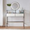 33.9" Mirrored Makeup Vanity Desk with Mirror and Lights, Mirrored Console Vanity Table with 2 Big Drawers & Open Shelf