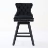 Swivel Velvet Barstools with Button Tufted Decoration and Wooden Legs, and Chrome Nailhead Trim, Leisure Style Bar Chairs,Bar stools, Set of 2 (Black)