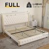 Full Size Wingback Upholstered Platform Bed Frame with Galaxy Projector, Diamond Button Headbaord, USB Charger, Music Speaker, Velvet