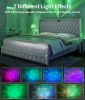 Queen Size Wingback Upholstered Platform Bed Frame with Galaxy Projector, Diamond Button Headbaord, USB Charger, Music Speaker, Velvet