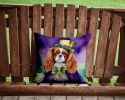 Cavalier Spaniel King of Mardi Gras Throw Pillow Machine Washable, Indoor Outdoor Decorative Pillow for Couch, Bed or Patio, 14Hx14W