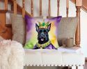 Scottish Terrier King of Mardi Gras Throw Pillow Machine Washable, Indoor Outdoor Decorative Pillow for Couch, Bed or Patio, 14Hx14W