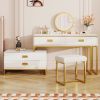 Modern Style Vanity Table With Movable Side Cabinet And 4-Drawers, Large Size Dressing Table With Mirror and 3-colors LED Light