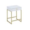 Coleen White & Brass Finish Accent Table