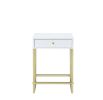 Coleen White & Brass Finish Accent Table