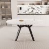47-63 " extendable white circular dining table, 4-6 person kitchen dining table, modern coffee table with MDF tabletop and metal legs