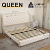 Full Size Wingback Upholstered Platform Bed Frame with Galaxy Projector, Diamond Button Headbaord, USB Charger, Music Speaker, Velvet