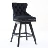 Swivel Velvet Barstools with Button Tufted Decoration and Wooden Legs, and Chrome Nailhead Trim, Leisure Style Bar Chairs,Bar stools, Set of 2 (Black)