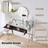 33.9" Mirrored Makeup Vanity Desk with Mirror and Lights, Mirrored Console Vanity Table with 2 Big Drawers & Open Shelf