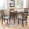 5 Piece Kitchen Dining Set with Drop Leaf Dining Table and 4 Dining Upholstered Chairs, Dining Room Set for Small Places, Brown