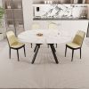 47-63" expandable circular dining tables , equipped with 4 PU fabric thick cushioned dining chairs and an elegant and spacious dining table