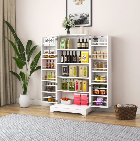 Kitchen Storage Cabinet With Adjustable Shelves, Racks And Doors, Freestanding Kitchen Hutch Cupboard, Buffet Sideboard For Living Room Or Dining