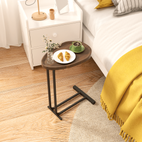 C-Shaped Side Table, C Table End Table for Sofa and Bedside, Couch Side Tables, Wood C-Shaped End Table with Metal Frame Slide for Bedroom Living Room (Color: Brown, Material: MDF+Metal)