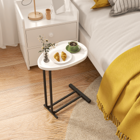 C-Shaped Side Table, C Table End Table for Sofa and Bedside, Couch Side Tables, Wood C-Shaped End Table with Metal Frame Slide for Bedroom Living Room (Color: White, Material: MDF+Metal)