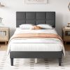 FULL Size Bed Frame - Linen Upholstered Platform Bed with Headboard, No Box Spring Needed with 800LBS Solid Wooden Slats Support, No-Noise