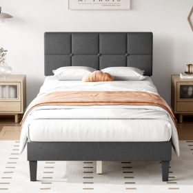 FULL Size Bed Frame - Linen Upholstered Platform Bed with Headboard, No Box Spring Needed with 800LBS Solid Wooden Slats Support, No-Noise (Color: as Pic)