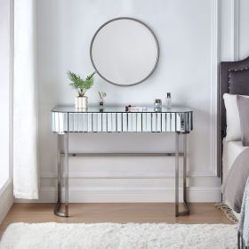 39" Mirrored Makeup Vanity Table with Stainless Steel Base, Mirrored Console Dressing Table with 2 Drawers,Versatile Desk for Bedroom and Office, Gray (Color: Silver, Material: MDF,Metal,Tempered Glass)