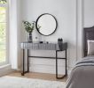 39" Mirrored Makeup Vanity Table with Stainless Steel Base, Mirrored Console Dressing Table with 2 Drawers,Versatile Desk for Bedroom and Office, Gray
