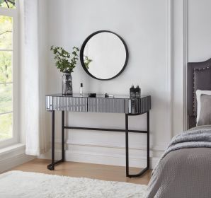 39" Mirrored Makeup Vanity Table with Stainless Steel Base, Mirrored Console Dressing Table with 2 Drawers,Versatile Desk for Bedroom and Office, Gray (Color: Gray, Material: MDF,Metal,Tempered Glass)