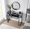39" Mirrored Makeup Vanity Table with Stainless Steel Base, Mirrored Console Dressing Table with 2 Drawers,Versatile Desk for Bedroom and Office, Gray