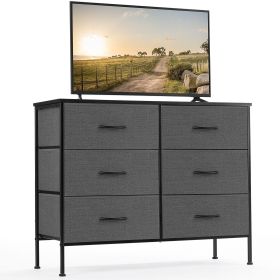Sweetcrispy Dresser for Bedroom 6 Drawers Wide Fabric Storage Units Chest of Drawers for Bedroom with Metal Frame and Wooden Top for TV (Color: as Pic)
