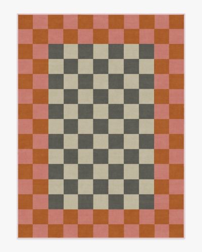 Jonathan Adler Checker Border Pink &amp; Orange Rug