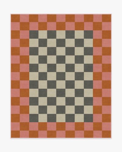 Jonathan Adler Checker Border Pink &amp; Orange Rug