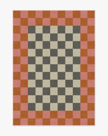 Jonathan Adler Checker Border Pink &amp; Orange Rug (size: 5'x7')