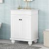 24" Modern Sleek Bathroom Vanity Elegant Ceramic Sink with Solid Wood Frame, Adjustable Shelf