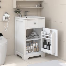 20" Bathroom Vanity with Sink, Bathroom Cabinet with Soft Closing Door, Storage Rack and Adjustable Shelves (Color: White, Material: MDF)