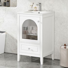 20" Bathroom Vanity with Sink, Bathroom Cabinet with Soft Closing Glass Door, A Drawer (Color: White, Material: MDF)