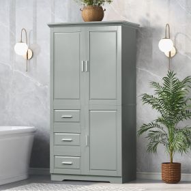 Tall and Wide Storage Cabinet with Doors for Bathroom/Office, Three Drawers (Color: Grey, Material: MDF)