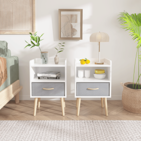 Nightstand With Collapsible Fabric Drawer, 2-Tier Storage End Table, Wood Side Table with Storage Cabinet for Bedroom, Living Room (Color: White, Material: Engineered Wood)